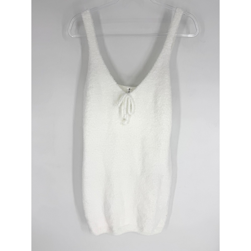 Misscosy White Fuzzy Knit Nightgown V-Neck Tie Front Sleeveless Size 8